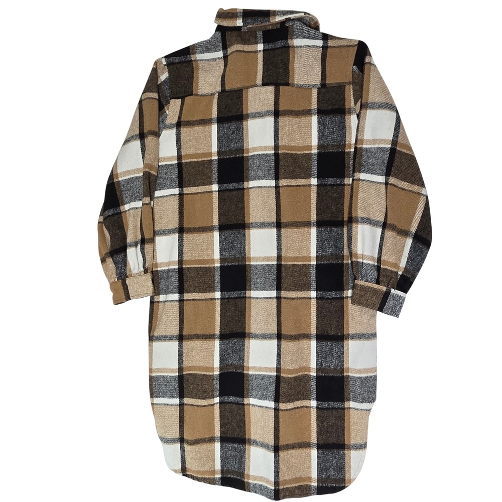 Blue B Collection Women's Beige Plaid Flannel Shacket Duster Medium - Picture 5 of 8